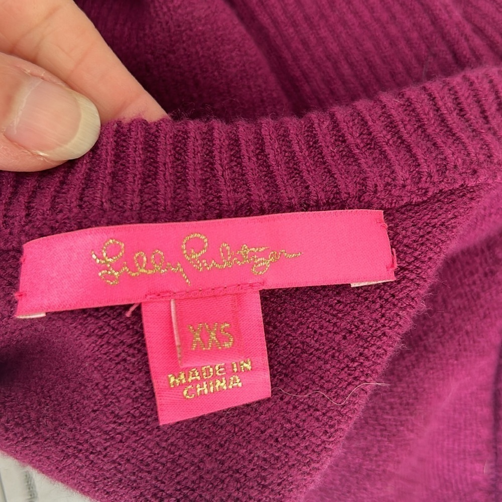 Lilly Pulitzer Long Sleeve Crewneck Maroon Sweater Side XXS - Picture 10 of 11